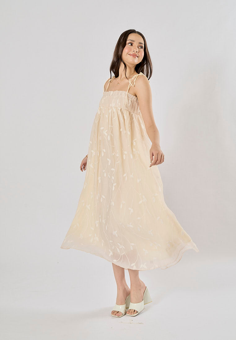 Cillian Cream Sleveless Chiffon Lace Maxi Dress
