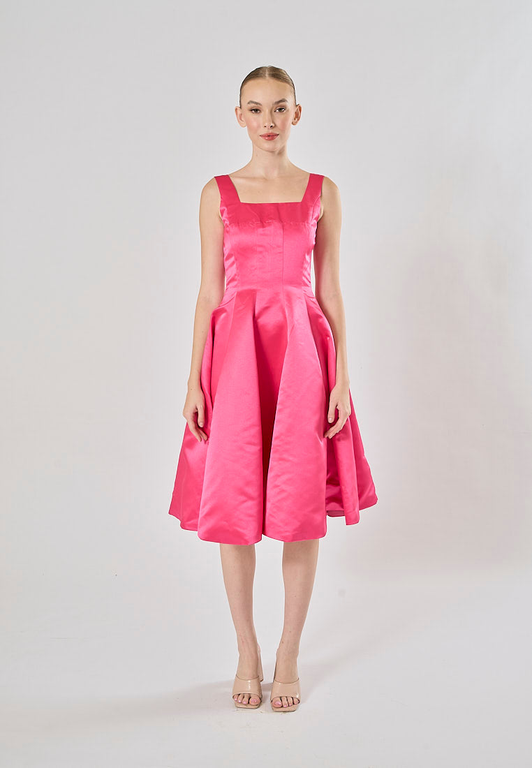 Zacari Rosie Pink  A-line Square Collar Maxi Prom Dress
