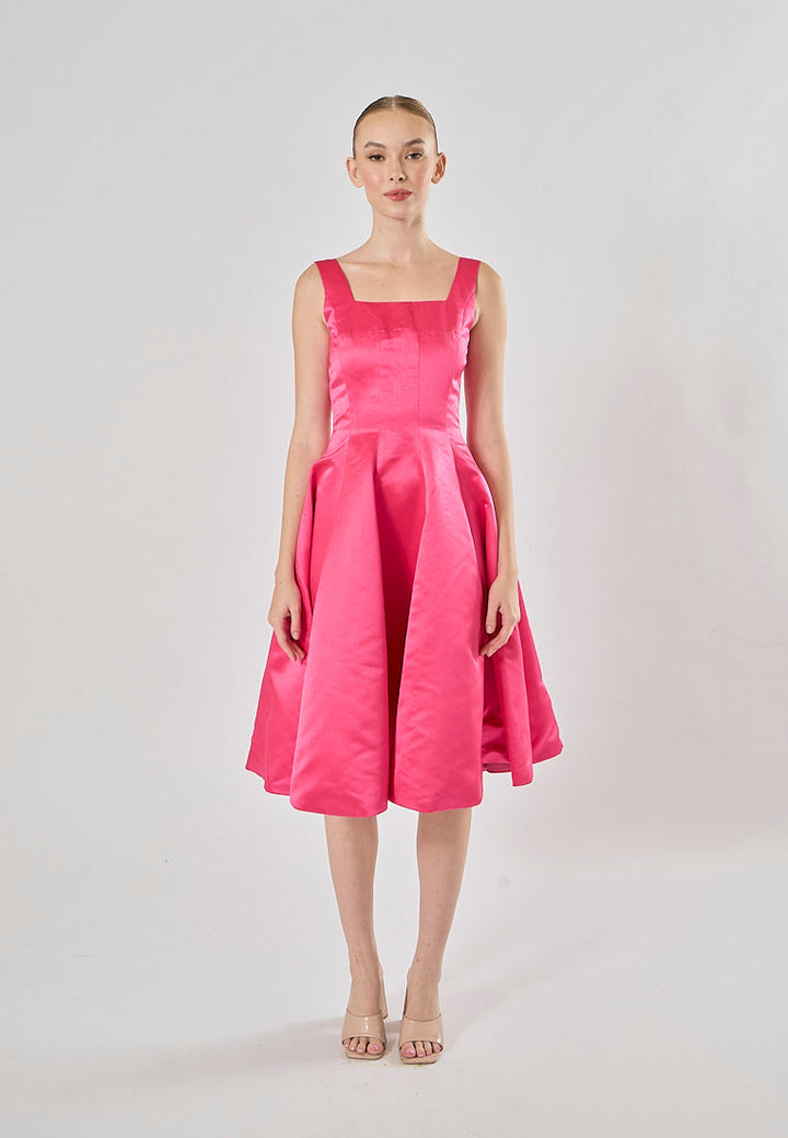 Zacari Rosie Pink  A-line Square Collar Maxi Prom Dress