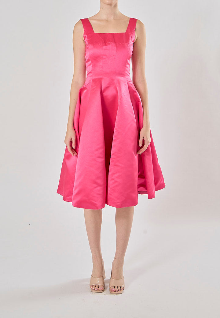 Zacari Rosie Pink  A-line Square Collar Maxi Prom Dress