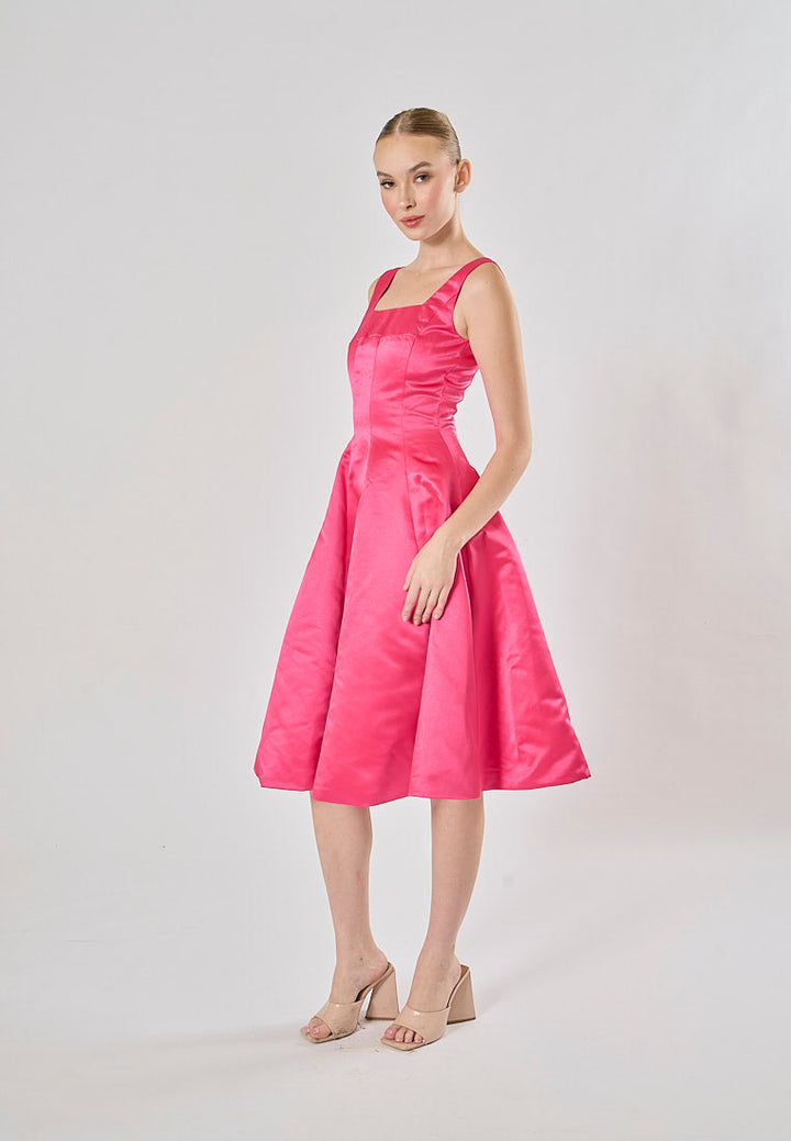 Zacari Rosie Pink  A-line Square Collar Maxi Prom Dress