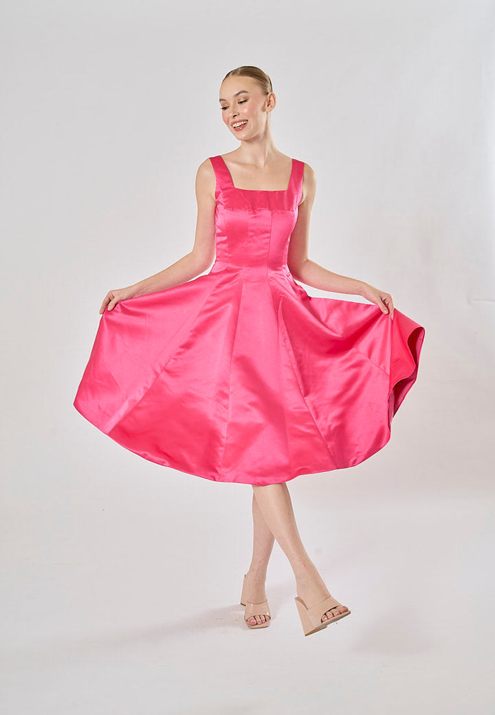 Zacari Rosie Pink  A-line Square Collar Maxi Prom Dress