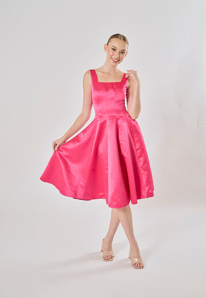 Zacari Rosie Pink  A-line Square Collar Maxi Prom Dress