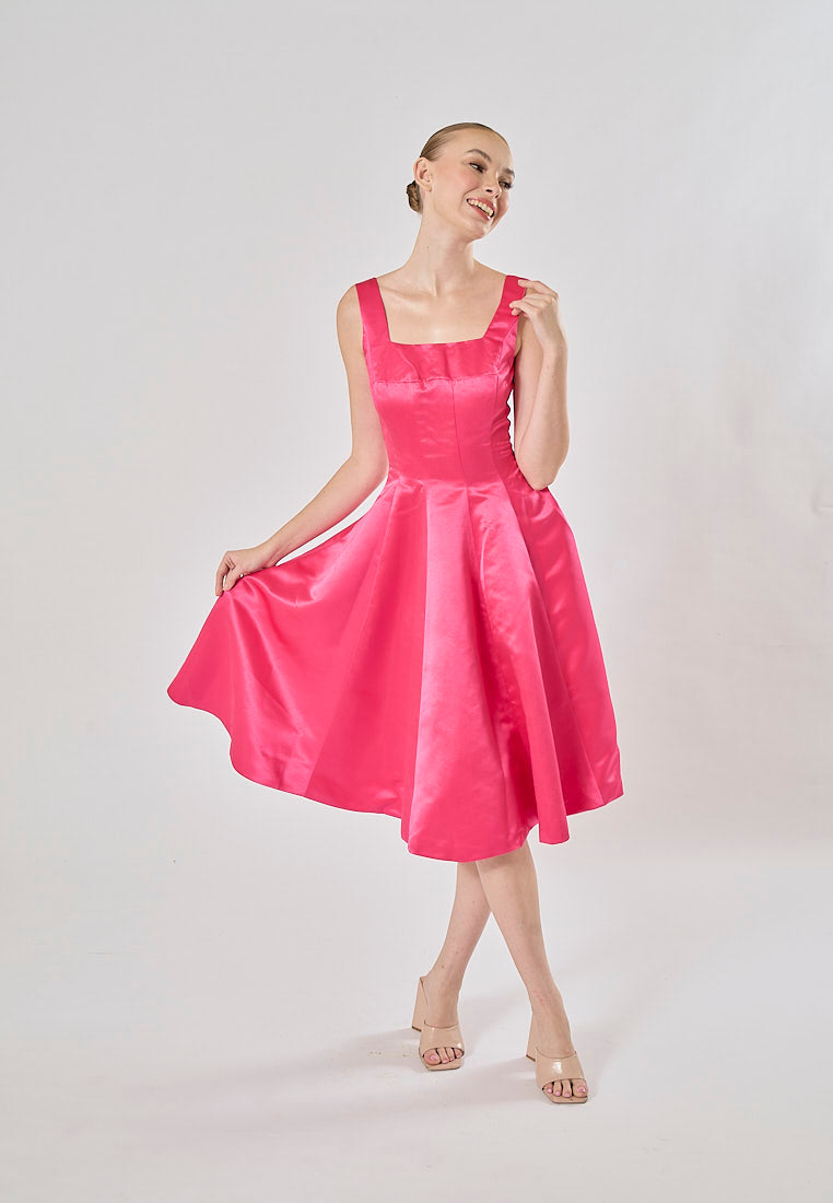 Zacari Rosie Pink  A-line Square Collar Maxi Prom Dress