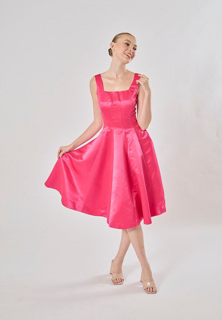 Zacari Rosie Pink  A-line Square Collar Maxi Prom Dress
