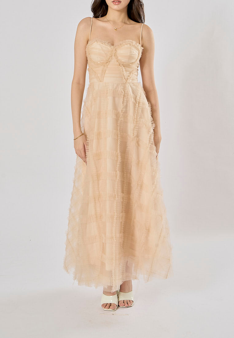 Ciaran Cream Sweetheart Neckline Sleveless Tassel  Maxi Dress