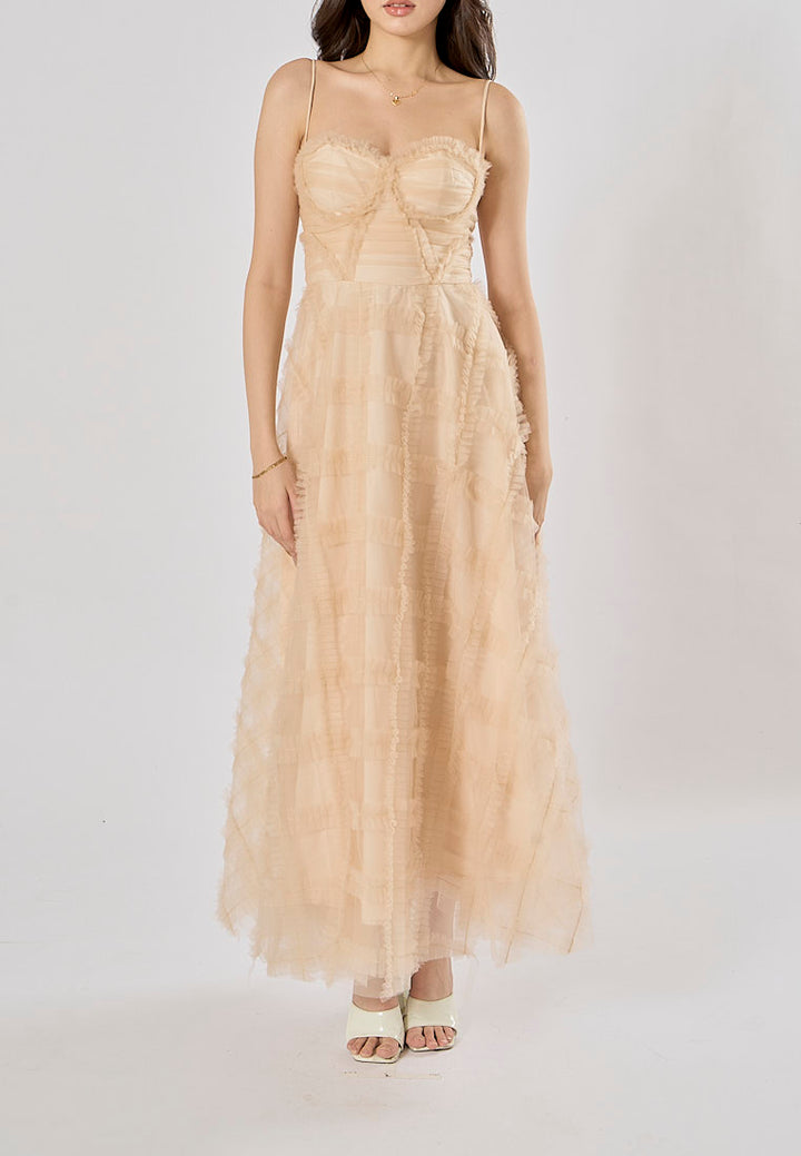 Ciaran Cream Sweetheart Neckline Sleveless Tassel  Maxi Dress