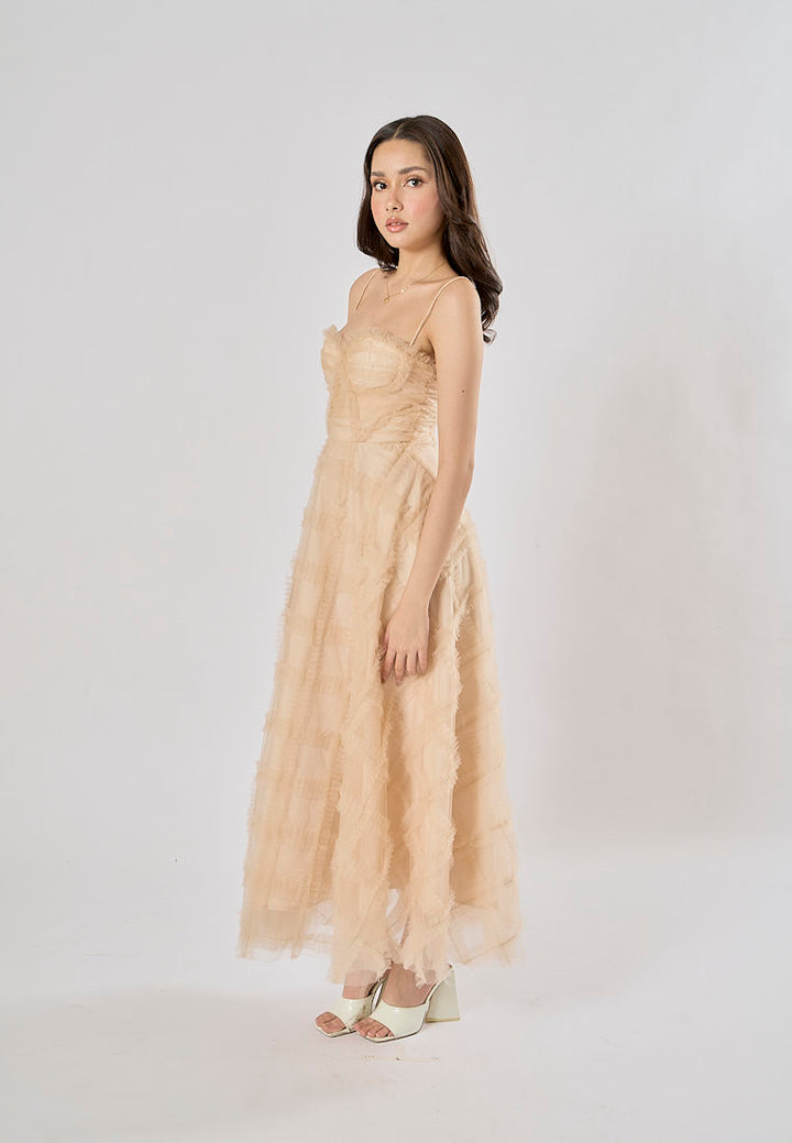 Ciaran Cream Sweetheart Neckline Sleveless Tassel  Maxi Dress