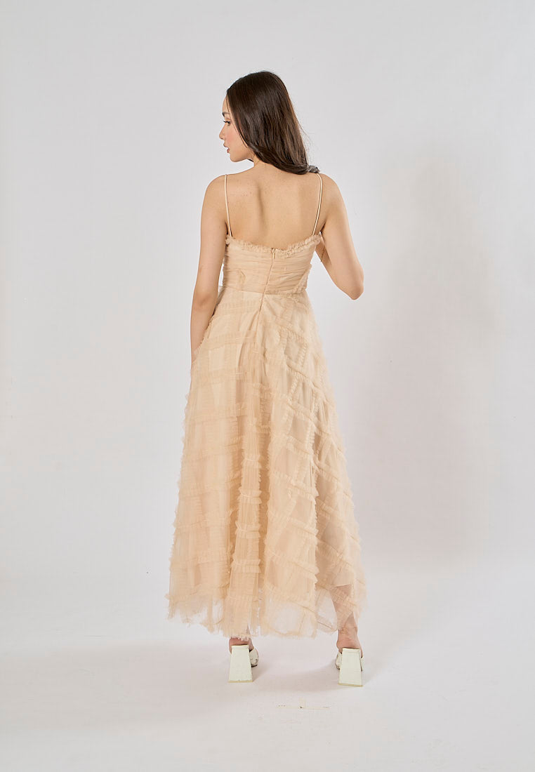 Ciaran Cream Sweetheart Neckline Sleveless Tassel  Maxi Dress