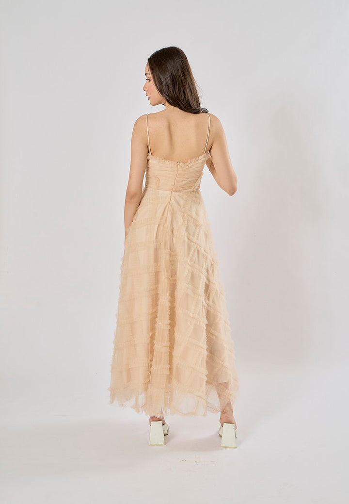 Ciaran Cream Sweetheart Neckline Sleveless Tassel  Maxi Dress