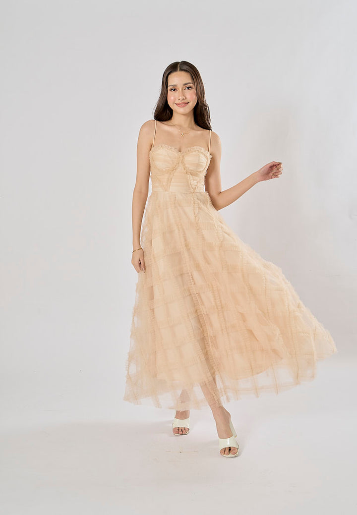 Ciaran Cream Sweetheart Neckline Sleveless Tassel  Maxi Dress