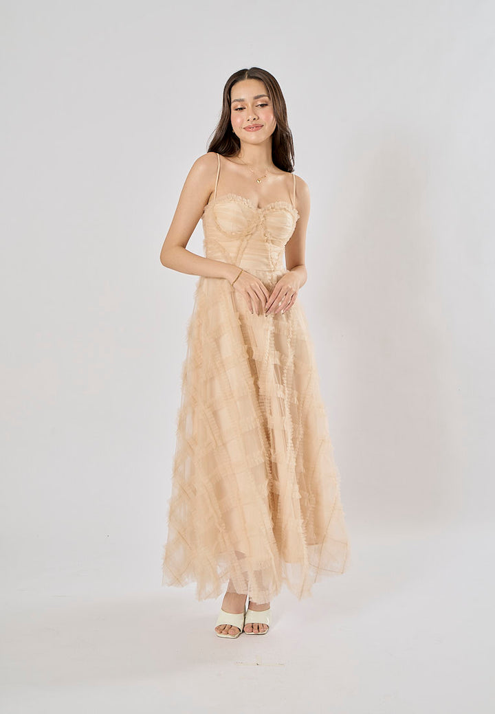 Ciaran Cream Sweetheart Neckline Sleveless Tassel  Maxi Dress
