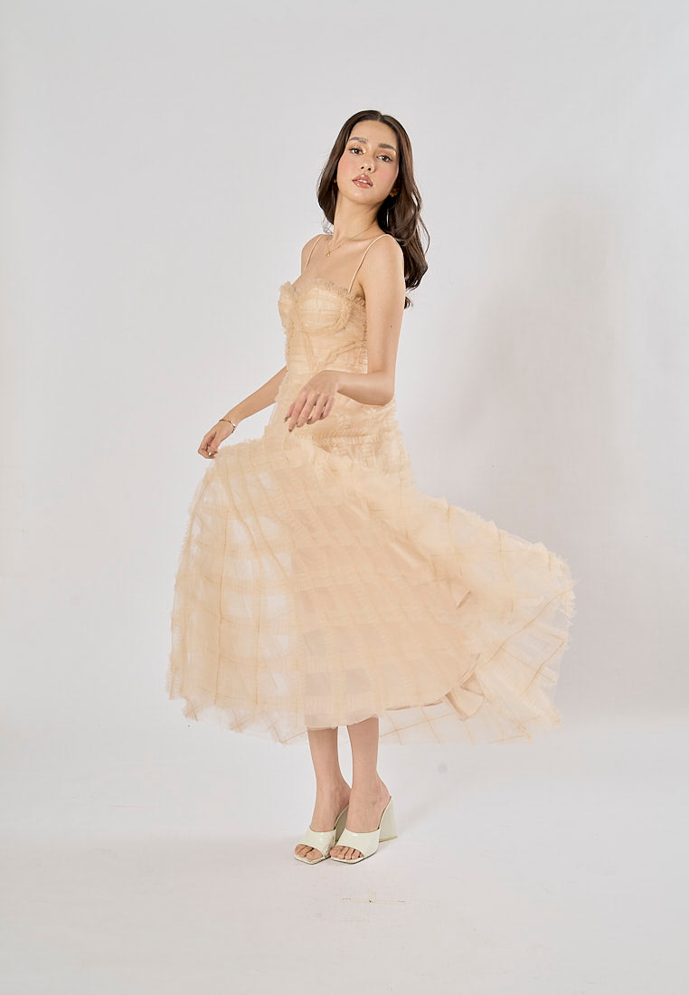 Ciaran Cream Sweetheart Neckline Sleveless Tassel  Maxi Dress