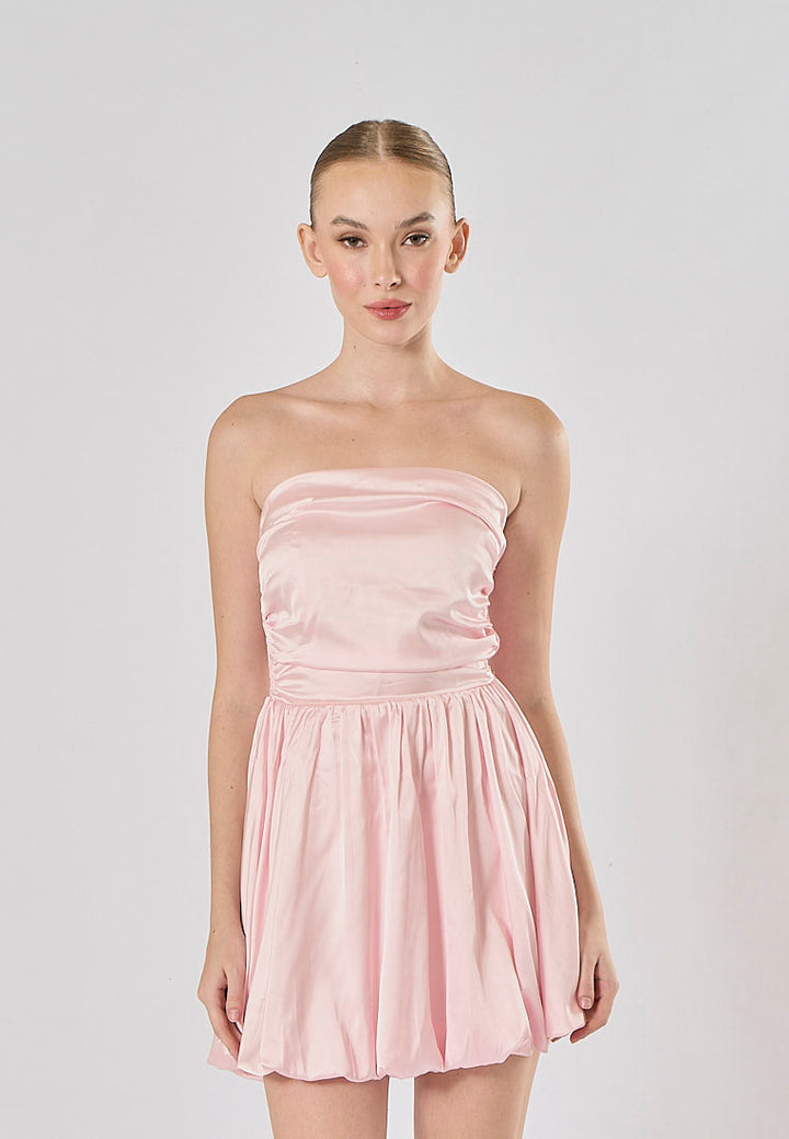 Portia Pink Strapless Ruched Bubble Mini Dress
