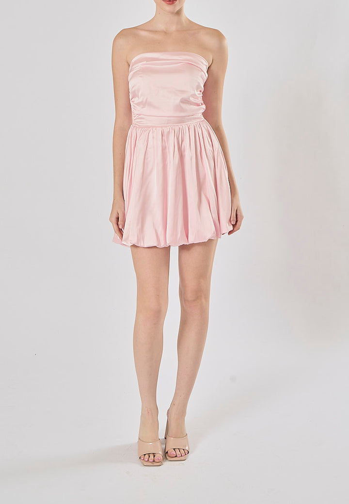 Portia Pink Strapless Ruched Bubble Mini Dress
