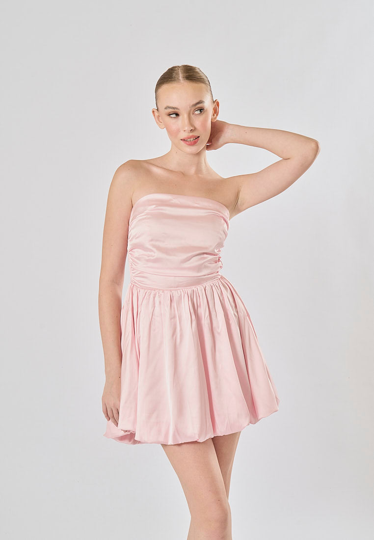 Portia Pink Strapless Ruched Bubble Mini Dress