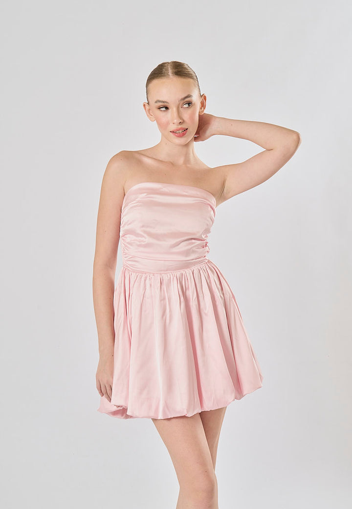 Portia Pink Strapless Ruched Bubble Mini Dress