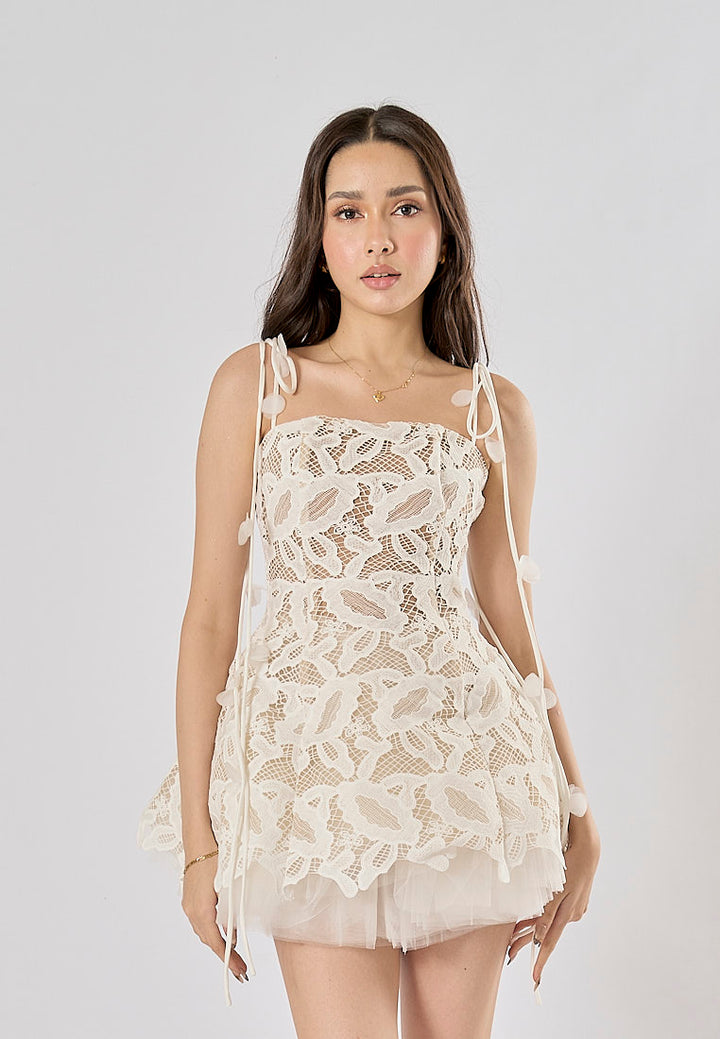Knox White Sleeveless Tulle Lace Mini Dress