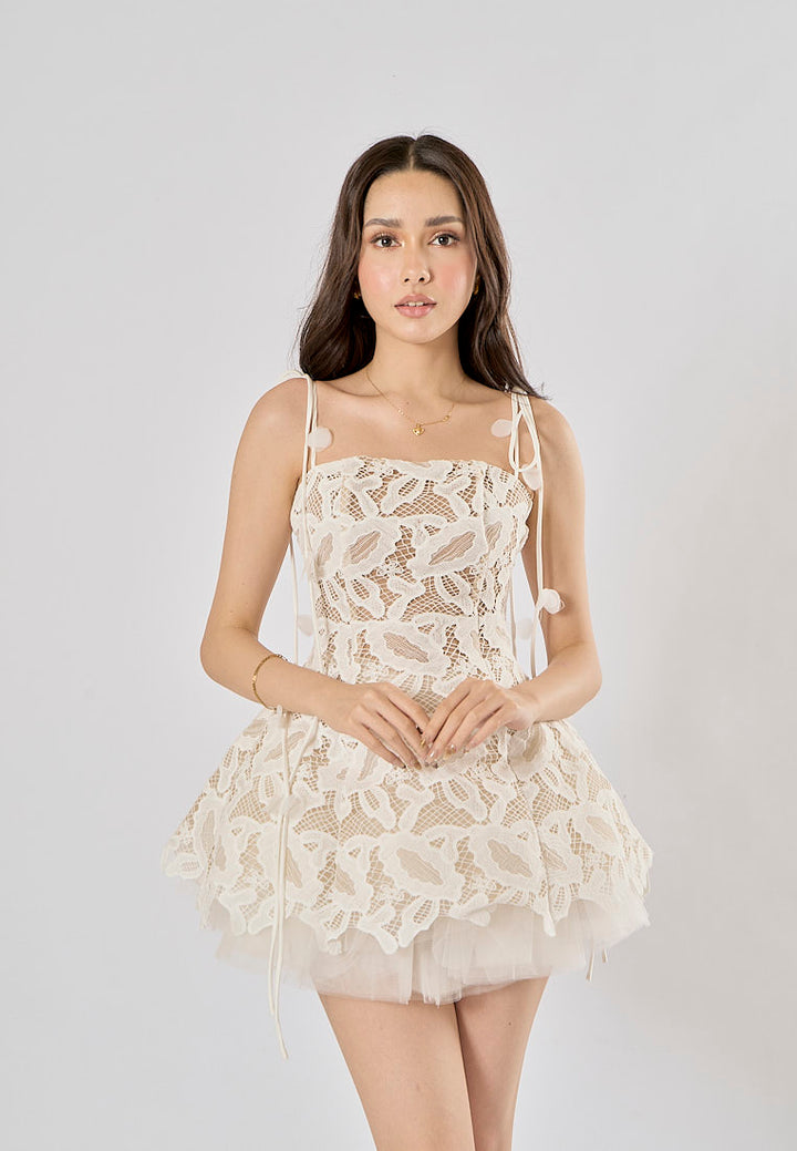 Knox White Sleeveless Tulle Lace Mini Dress