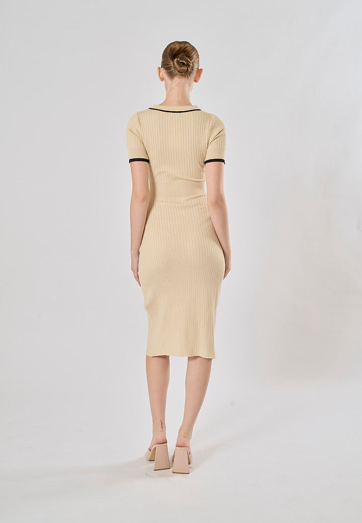 Hollis White Short Sleeve Sailor Collar Knitted Midi Dress