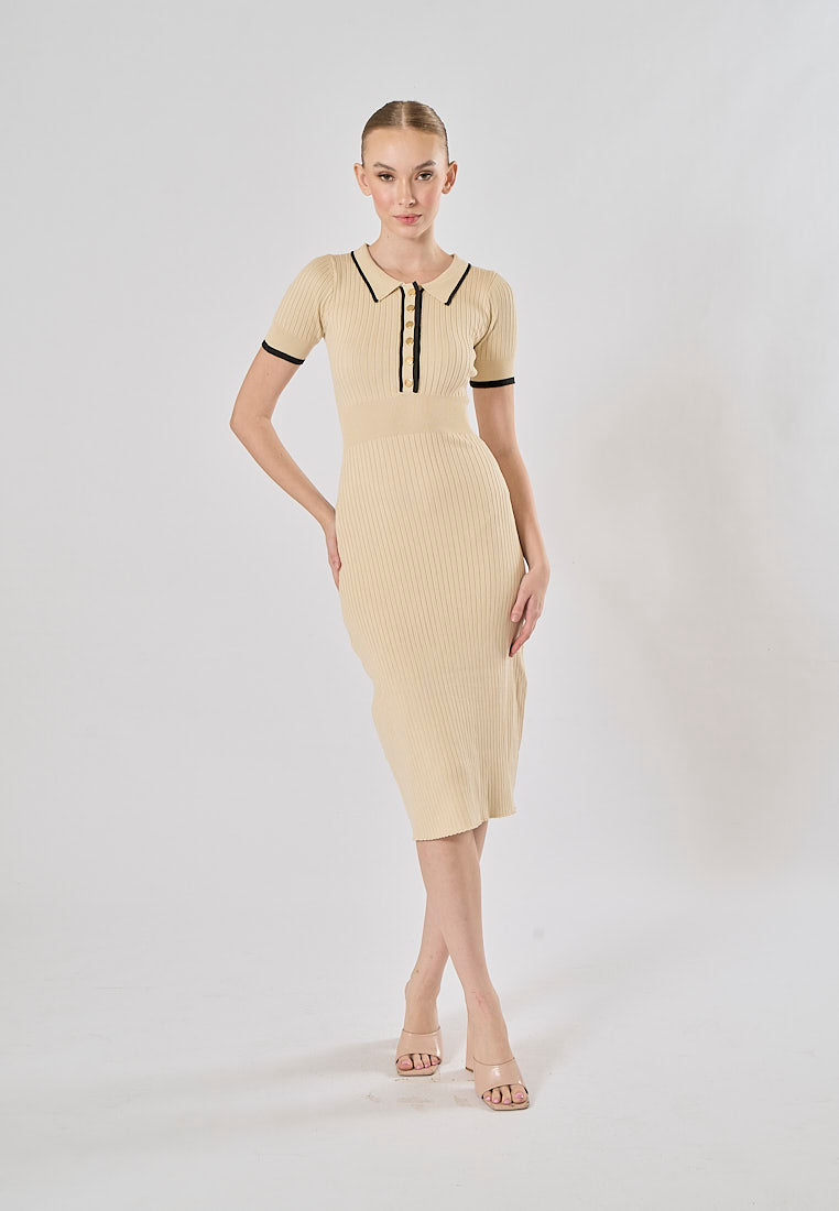 Hollis White Short Sleeve Sailor Collar Knitted Midi Dress