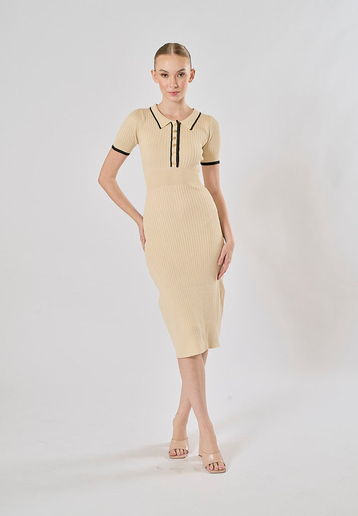 Hollis White Short Sleeve Sailor Collar Knitted Midi Dress