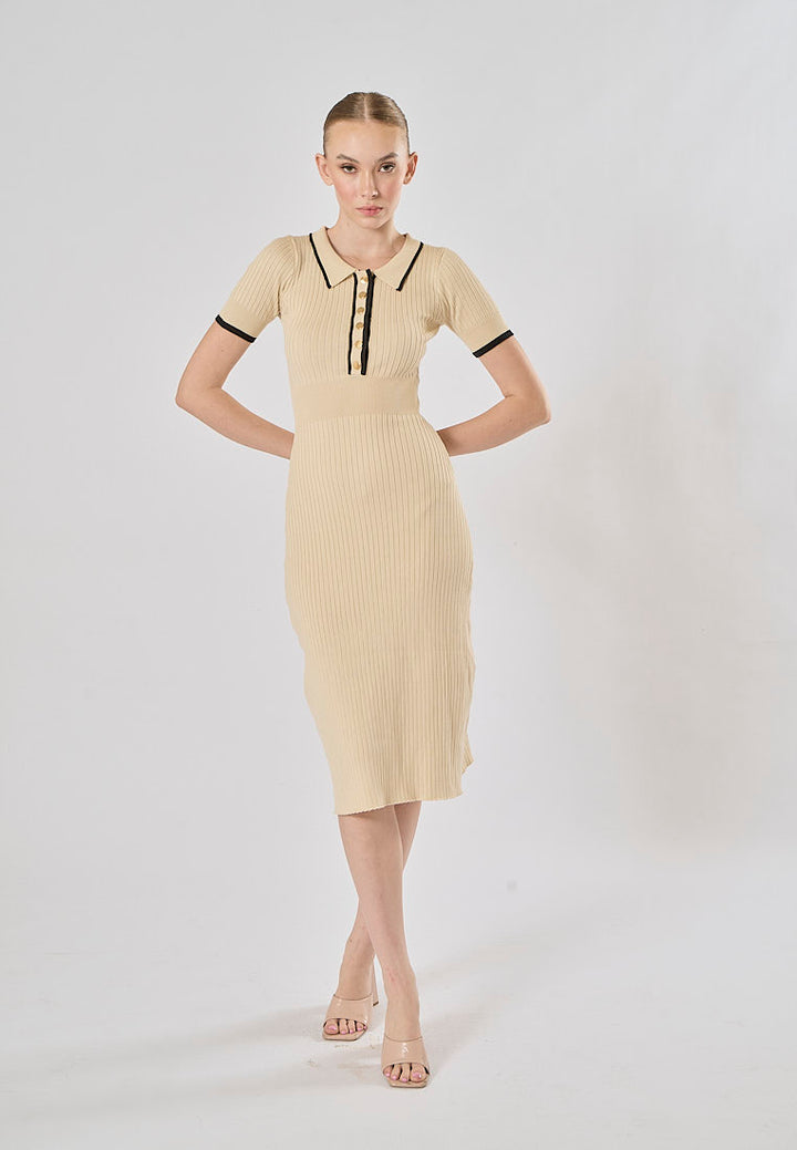 Hollis White Short Sleeve Sailor Collar Knitted Midi Dress