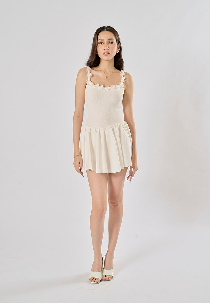 Emilia White Spaghetti Strap Knitted With Lace Mini Dress