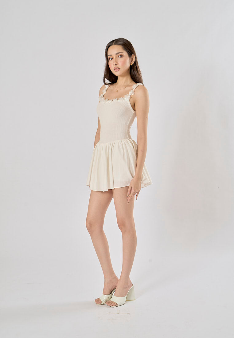 Emilia White Spaghetti Strap Knitted With Lace Mini Dress