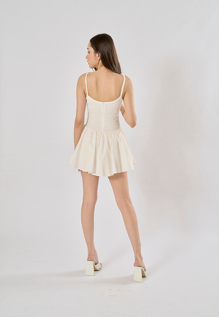 Emilia White Spaghetti Strap Knitted With Lace Mini Dress