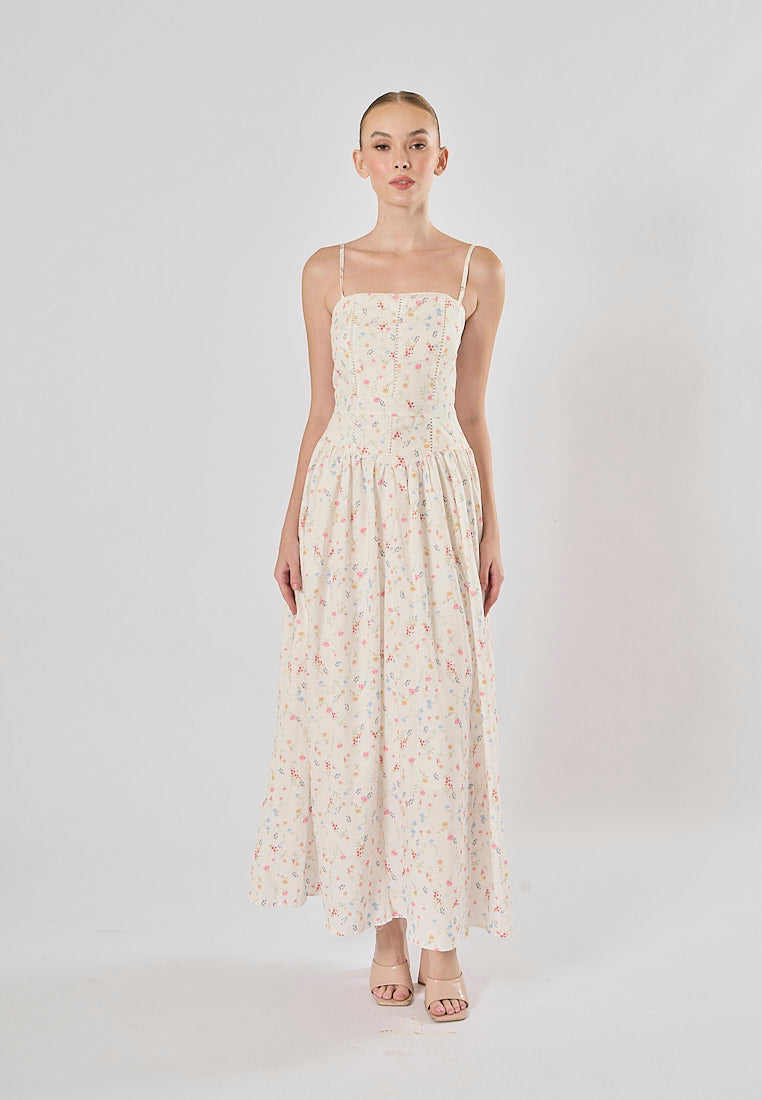 Legacy White Floral Print A-Line Maxi Dress