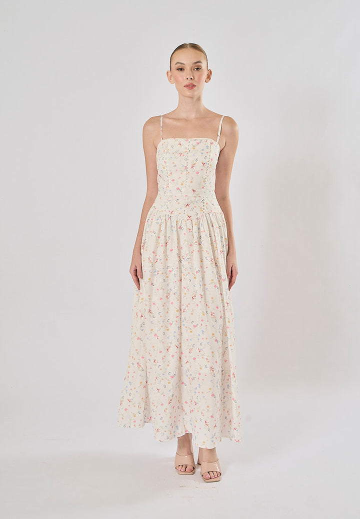 Legacy White Floral Print A-Line Maxi Dress