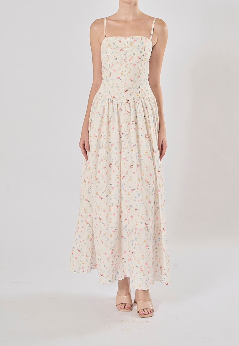 Legacy White Floral Print A-Line Maxi Dress