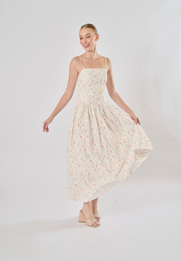 Legacy White Floral Print A-Line Maxi Dress
