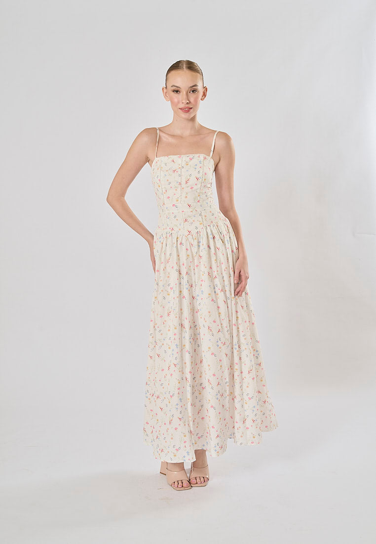 Legacy White Floral Print A-Line Maxi Dress