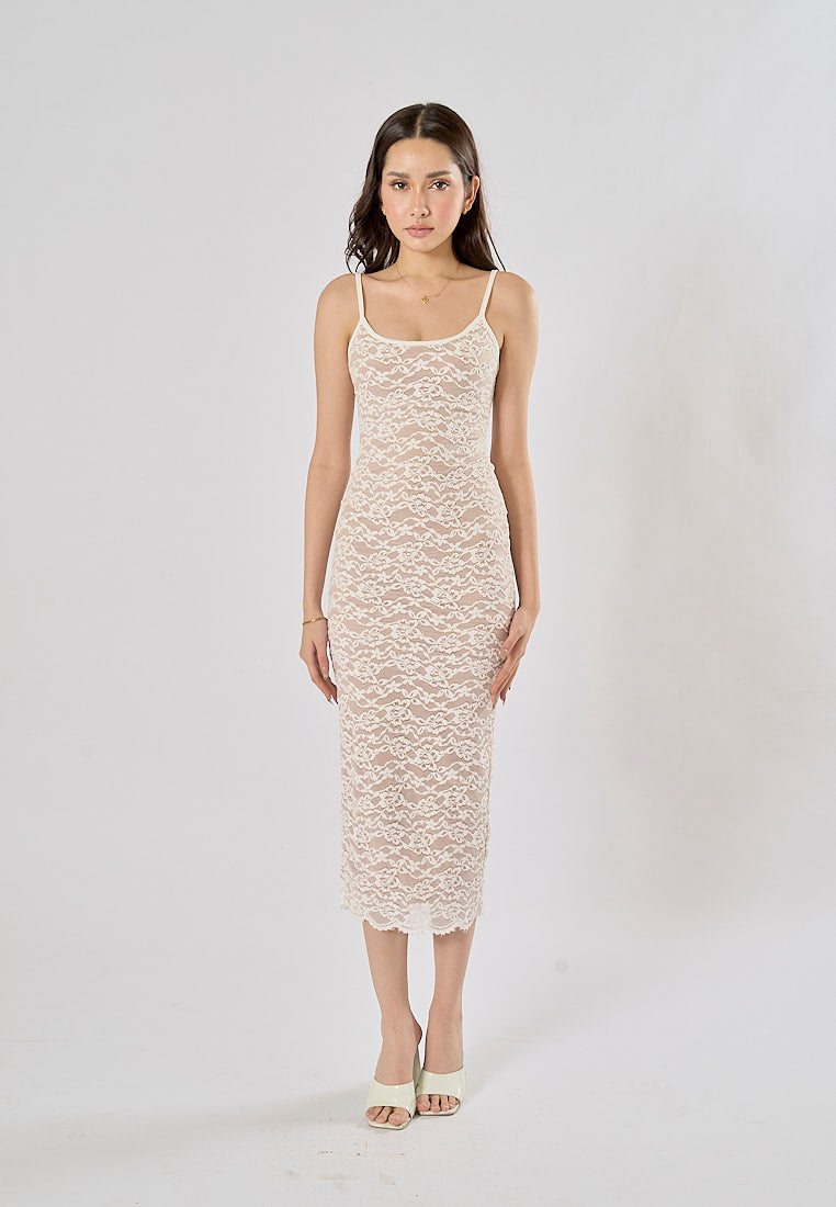 Monet White Sleeveless Lace Bodycon Maxi Dress