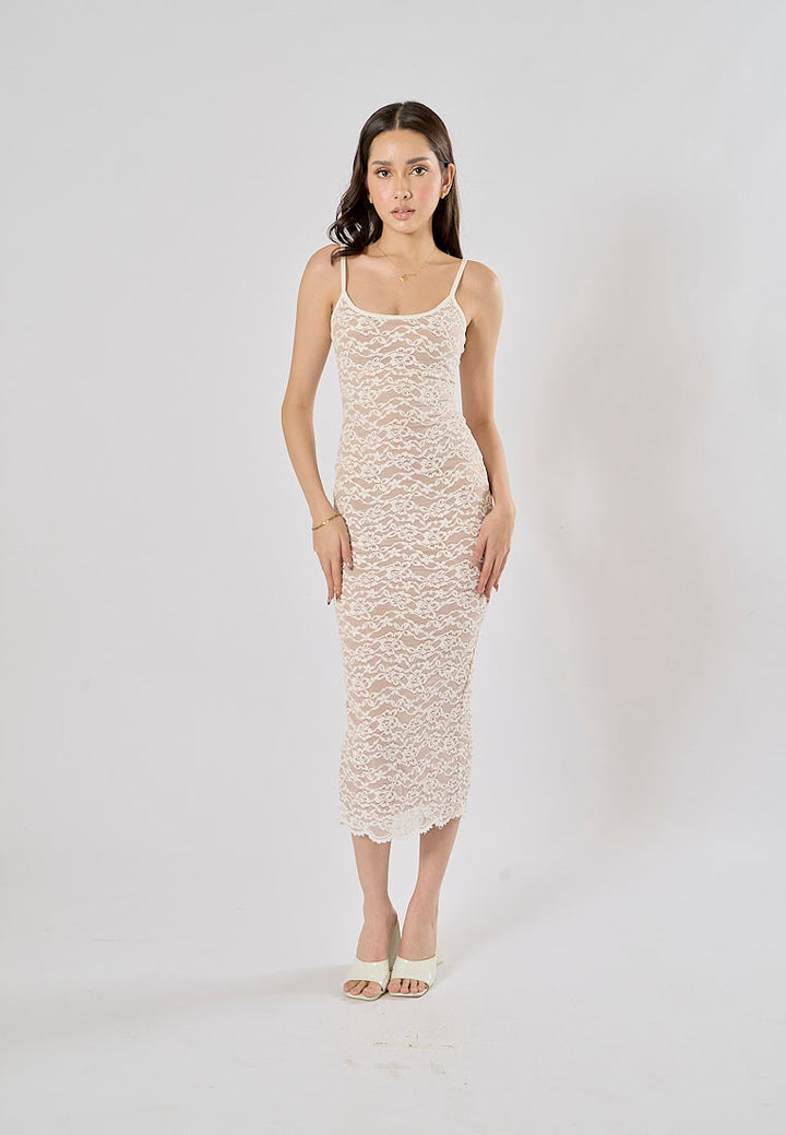 Monet White Sleeveless Lace Bodycon Maxi Dress