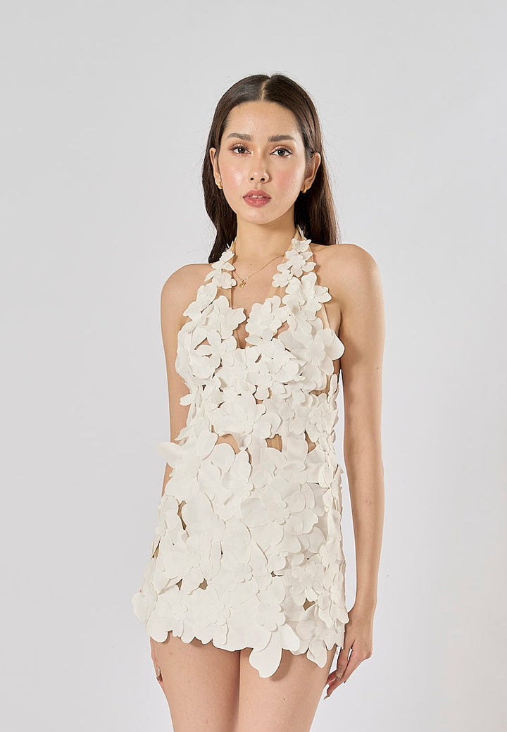 Rory White  Halter Flower Pattern Mini Dress