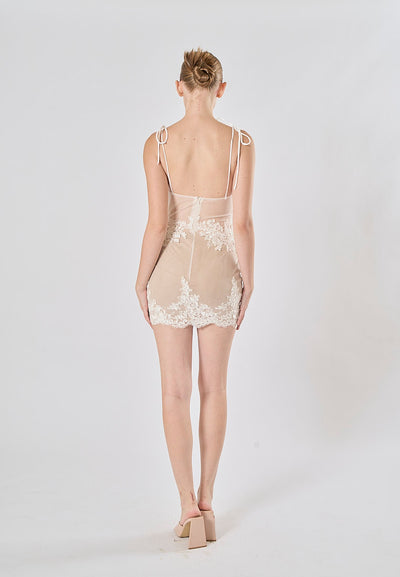 Meva White Sleveless Lace Detail Mini Dress