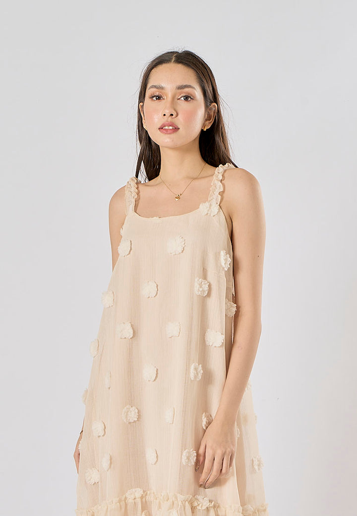 Fierro Beige Flower Pattern Lace Maxi Dress