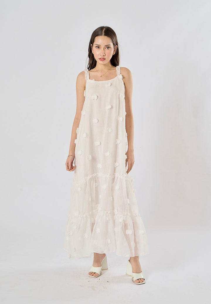 Fierro White Flower Pattern Lace Maxi Dress