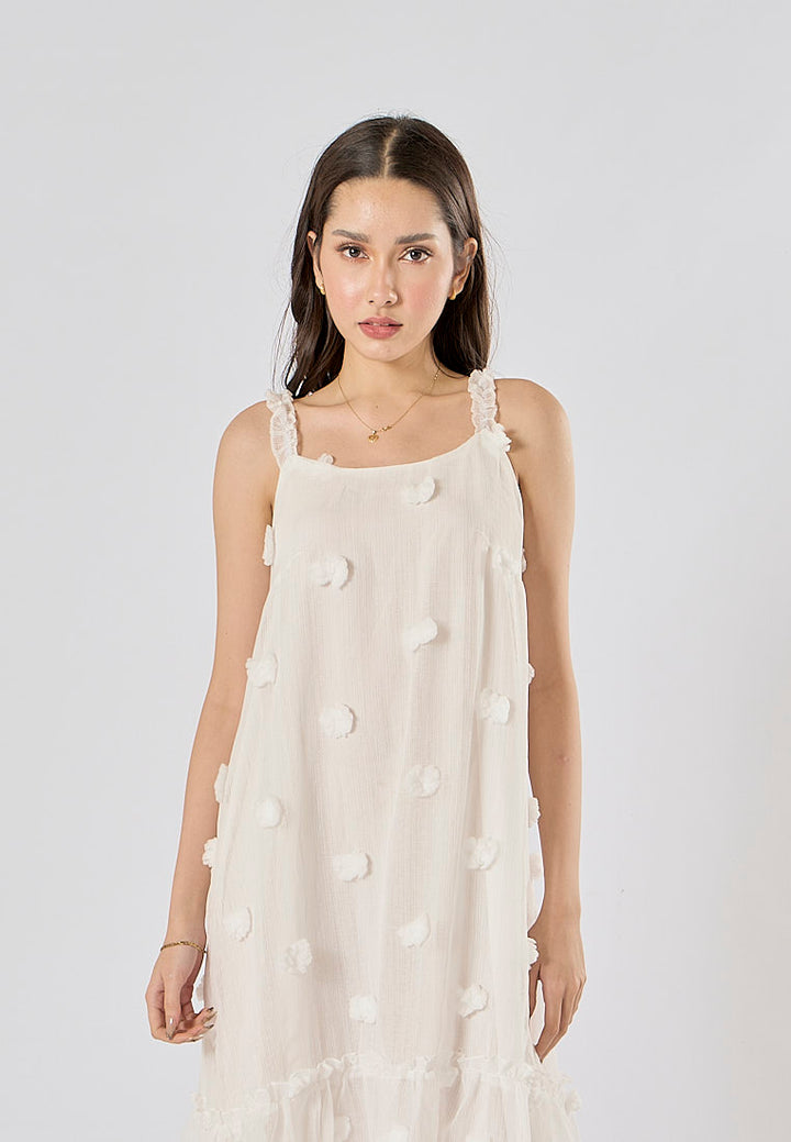 Fierro White Flower Pattern Lace Maxi Dress