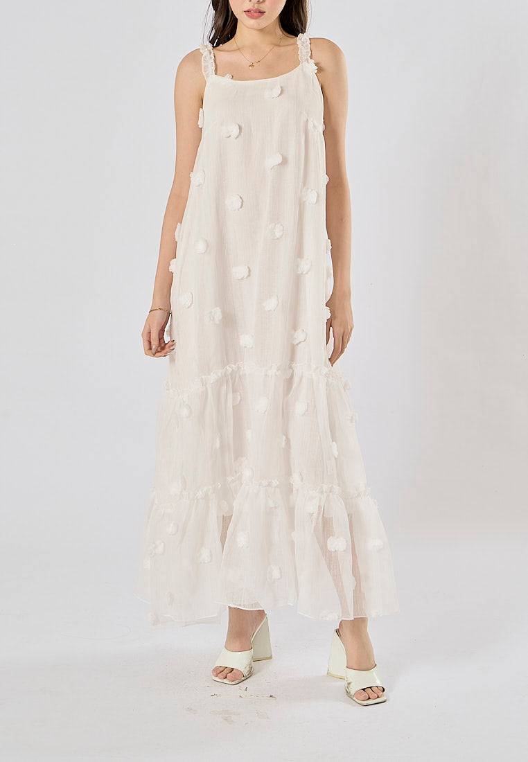 Fierro White Flower Pattern Lace Maxi Dress