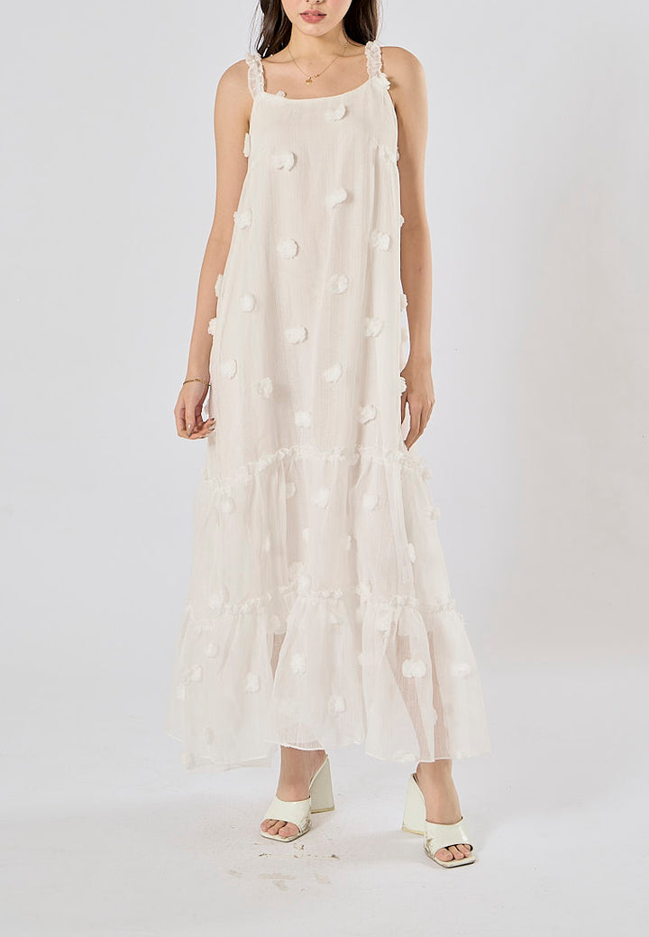 Fierro White Flower Pattern Lace Maxi Dress