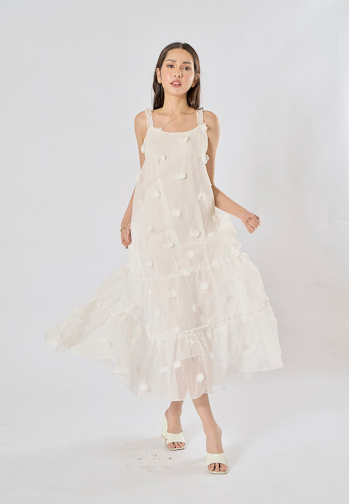 Fierro White Flower Pattern Lace Maxi Dress