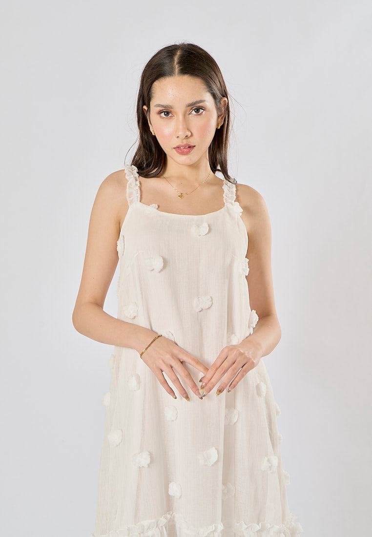 Fierro White Flower Pattern Lace Maxi Dress