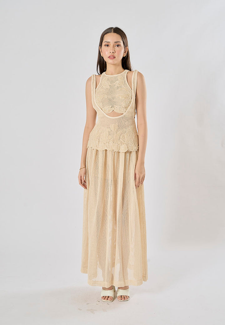 Blaise Cream Knitted Top WIth Mid Knitted Skirt Set