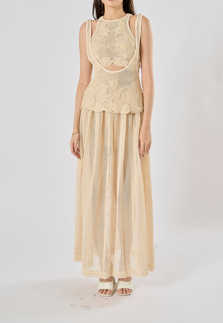 Blaise Cream Knitted Top WIth Mid Knitted Skirt Set