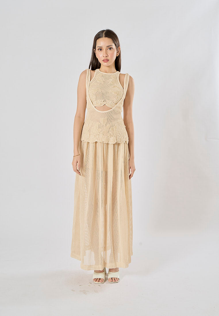 Blaise Cream Knitted Top WIth Mid Knitted Skirt Set