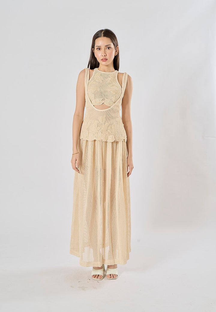 Blaise Cream Knitted Top WIth Mid Knitted Skirt Set
